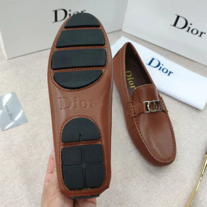 CHRISTIAN DIOR || Metallic Logo Solid Martia Brown Loafer