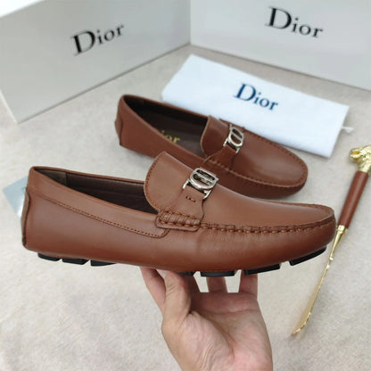 CHRISTIAN DIOR || Metallic Logo Solid Martia Brown Loafer