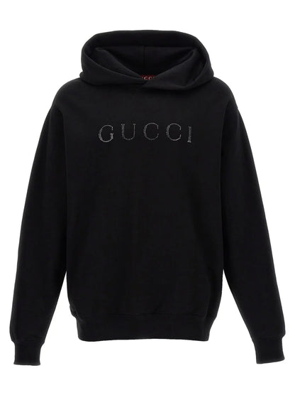 GUCCI || Men Black Rhinestone Logo Hoodie