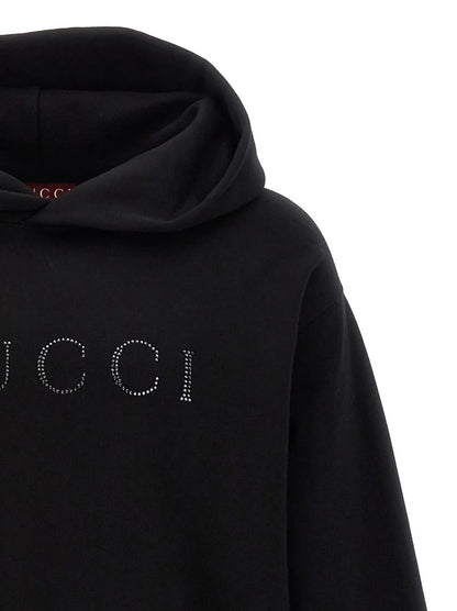 GUCCI || Men Black Rhinestone Logo Hoodie