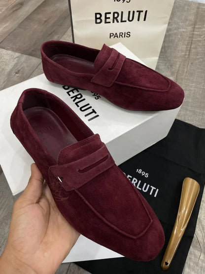 BERLUTI || Men's leather loafers Lorenzo Drive Camoscio / Wine