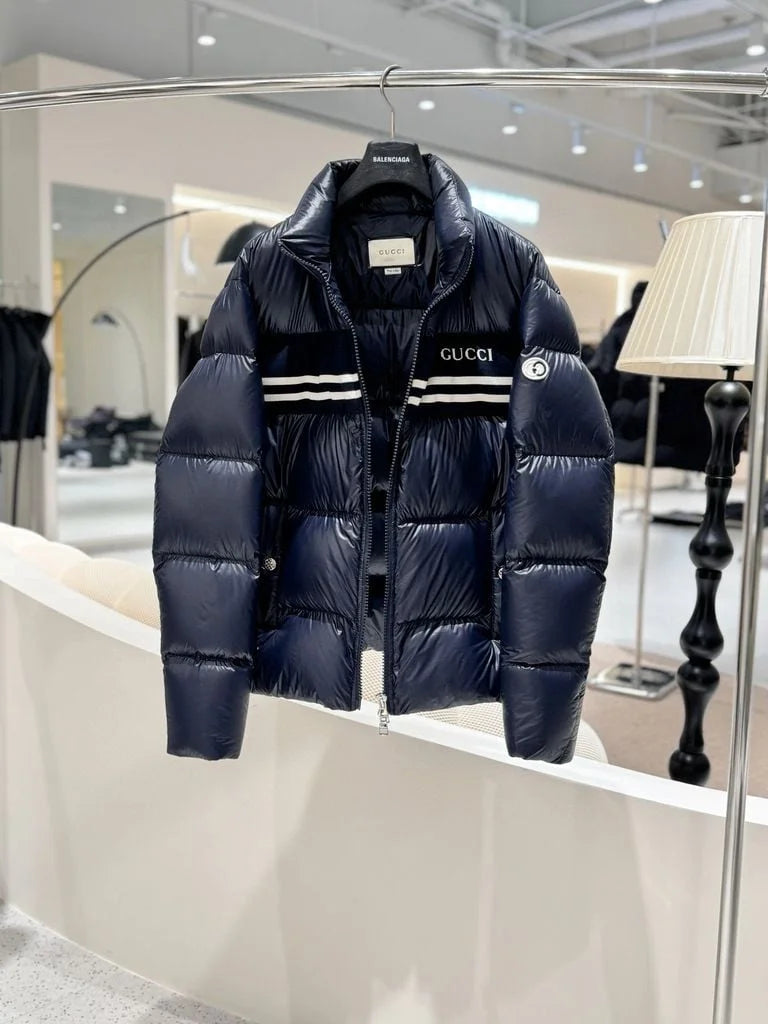 GUCCI || Logo-Print Chest-Stripe Puffer Jacket