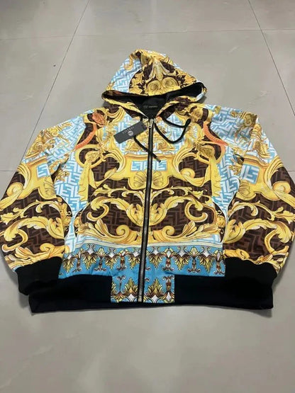 VERSACE || Fendace Zucca FF Logo Printed Hoodie Bomber Jacket