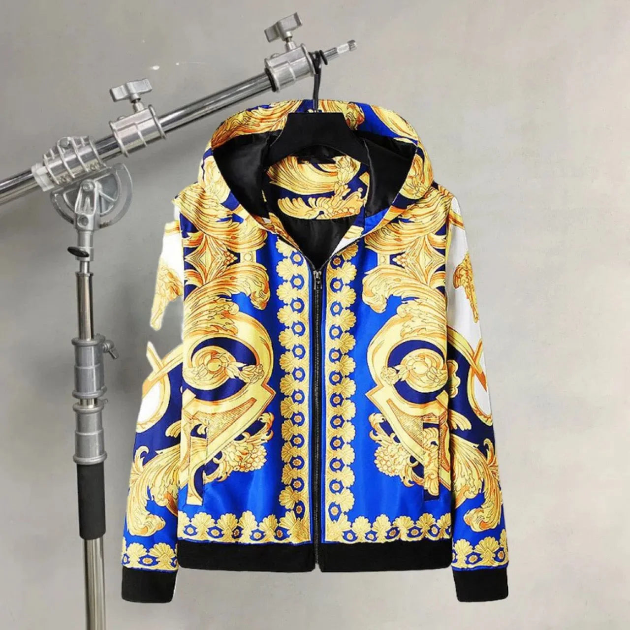 VERSACE || Versace Jeans Couture Baroque-Print Hooded Bomber Jacket