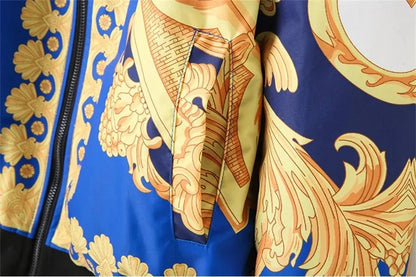 VERSACE || Versace Jeans Couture Baroque-Print Hooded Bomber Jacket