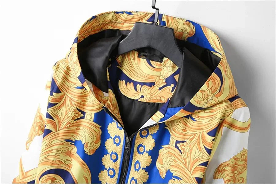 VERSACE || Versace Jeans Couture Baroque-Print Hooded Bomber Jacket