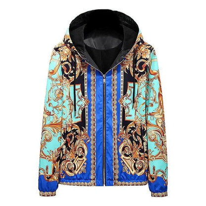 VERSACE || Eros Baroque Printed Blue Golden Zip Up Bomber Jacket