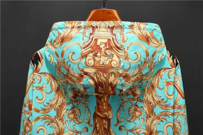 VERSACE || Eros Baroque Printed Blue Golden Zip Up Bomber Jacket