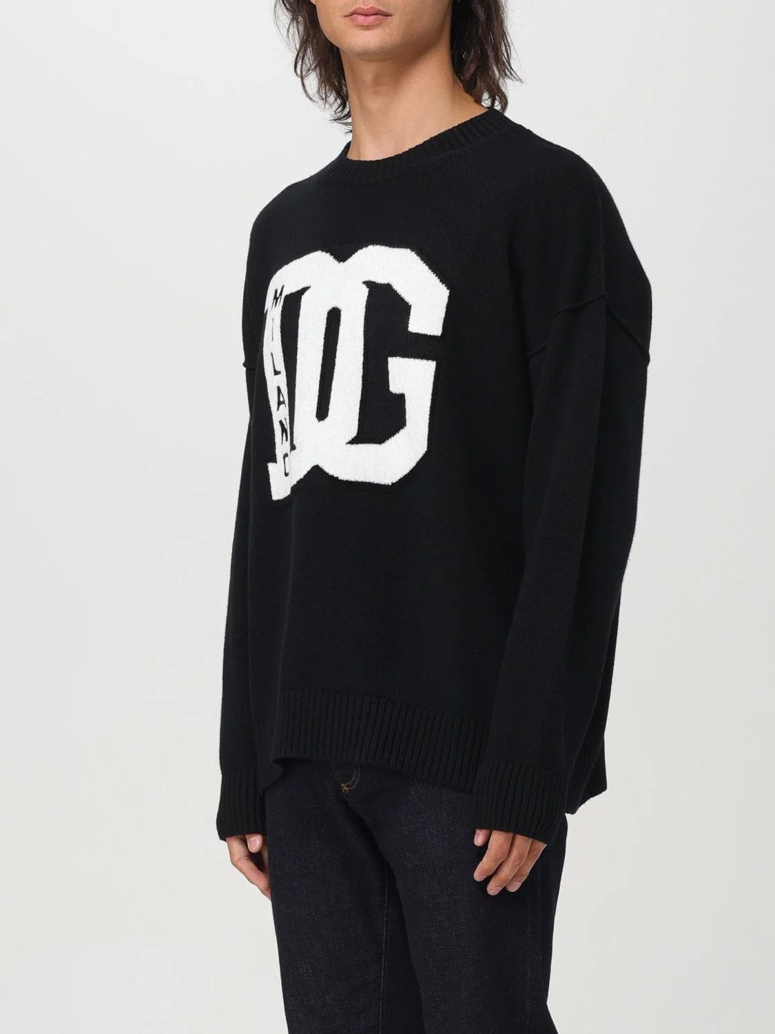 DOLCE & GABBANA || WOOL ROUND-NECK SWEATER WITH DG INLAY