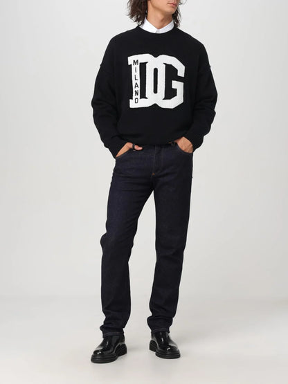 DOLCE & GABBANA || WOOL ROUND-NECK SWEATER WITH DG INLAY