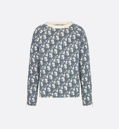 CHRISTIAN DIOR || Oblique Sweater White and Light Grey Virgin Wool And Cotton-Blend Jacquard