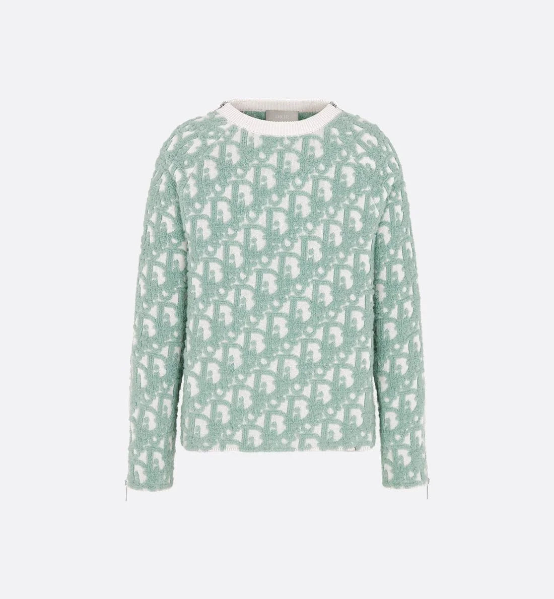 CHRISTIAN DIOR || Oblique Sweater White and Light Green Virgin Wool And Cotton-Blend Jacquard