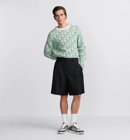 CHRISTIAN DIOR || Oblique Sweater White and Light Green Virgin Wool And Cotton-Blend Jacquard