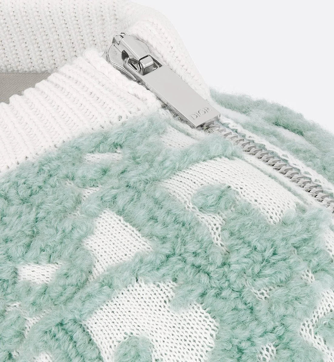 CHRISTIAN DIOR || Oblique Sweater White and Light Green Virgin Wool And Cotton-Blend Jacquard