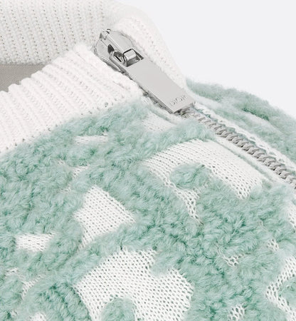 CHRISTIAN DIOR || Oblique Sweater White and Light Green Virgin Wool And Cotton-Blend Jacquard