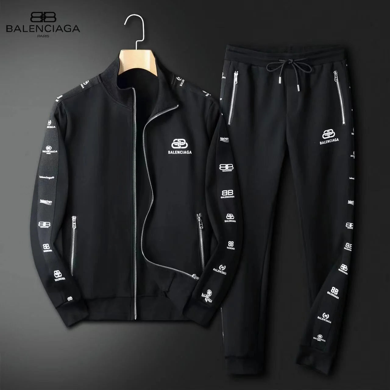 BALENCIAGA || Black All-Over BB Monogram Tracksuit