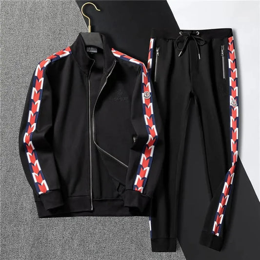 MONCLER || Men Black Contrast Tape Track Jacket Set