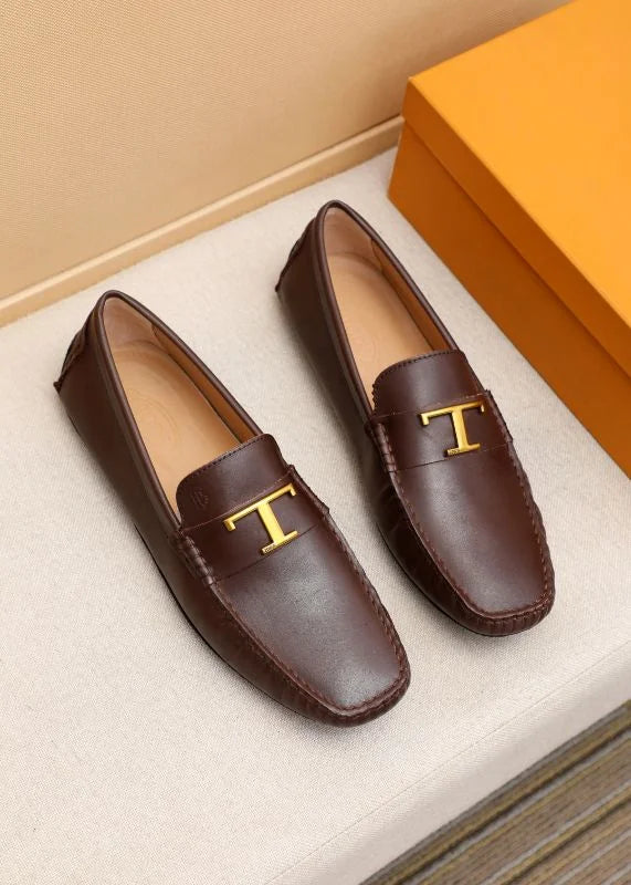 TODS || Timeless Gommino T Logo Brown Loafers