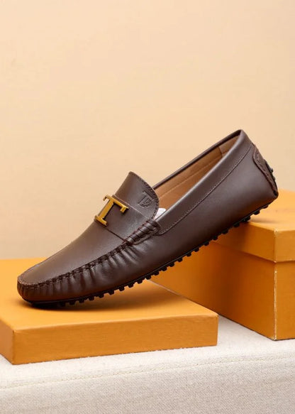 TODS || Timeless Gommino T Logo Brown Loafers