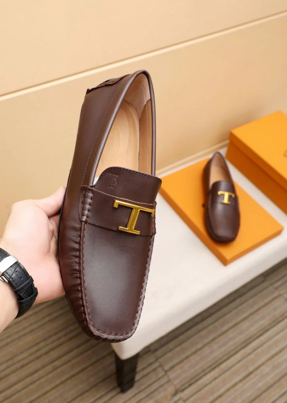 TODS || Timeless Gommino T Logo Brown Loafers