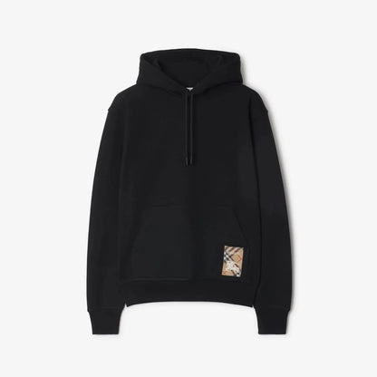 BURBERRY || Check Label Cotton Hoodie in Black - Men