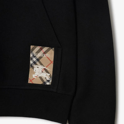 BURBERRY || Check Label Cotton Hoodie in Black - Men