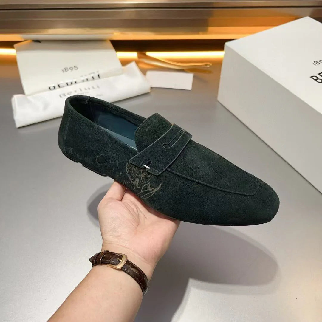 BERLUTI || Lorenzo Drive Scritto Camoscio Calf Leather Loafer