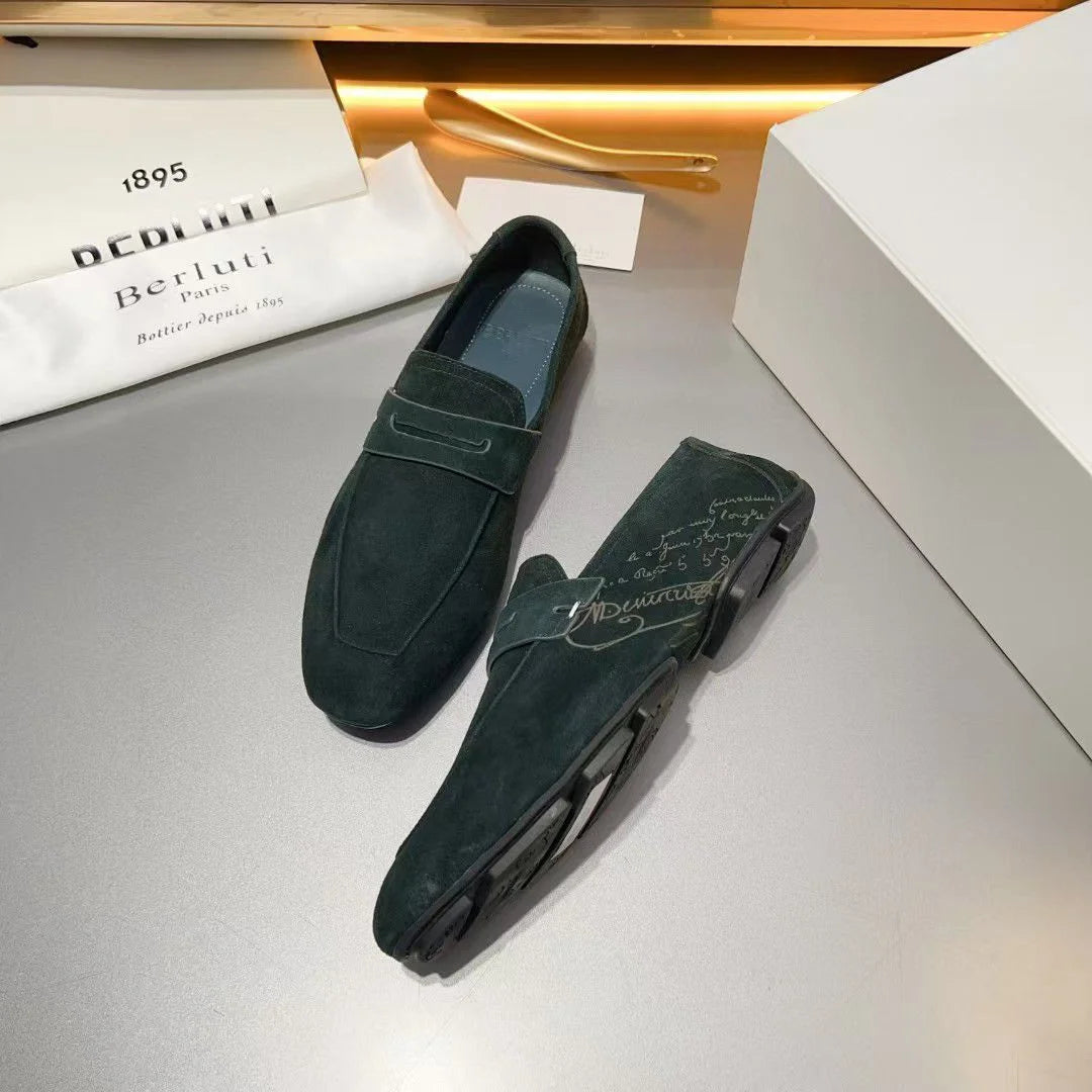 BERLUTI || Lorenzo Drive Scritto Camoscio Calf Leather Loafer