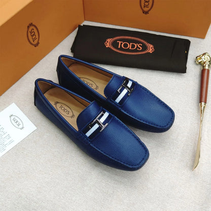 TODS || Metal T Logo-Plaque Leather Loafers / Blue