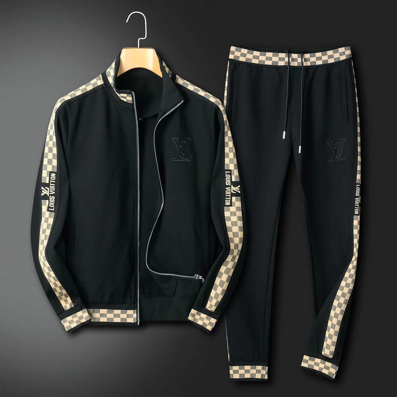 LOUIS VUITTON ||  Fair Isle Checkered Stripe Black Tracksuit