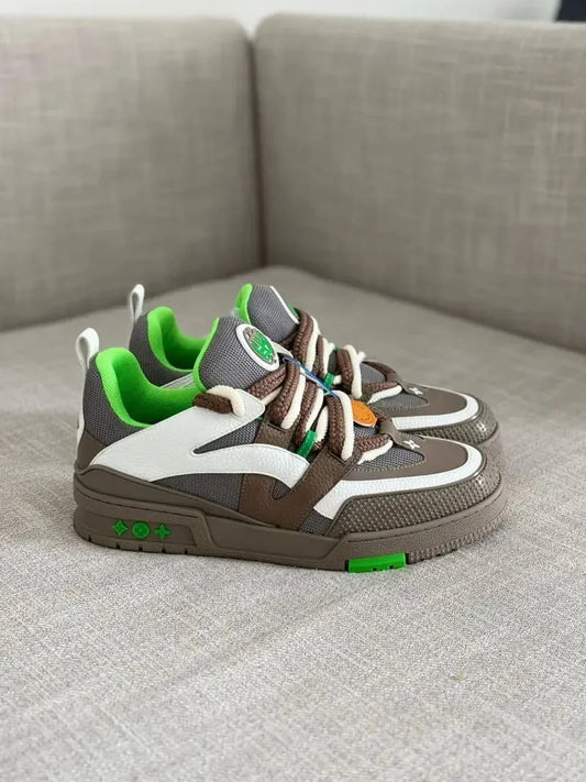 LOUIS VUITTON || Bicolor Double Lace Up  Lv Skate Sneaker Grey/Green