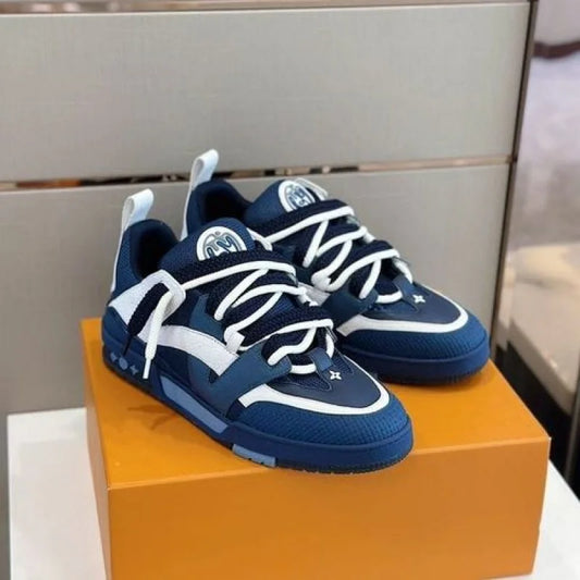 LOUIS VUITTON || Skate Trainer Navy Blue Curb Leather Trainers Sneakers