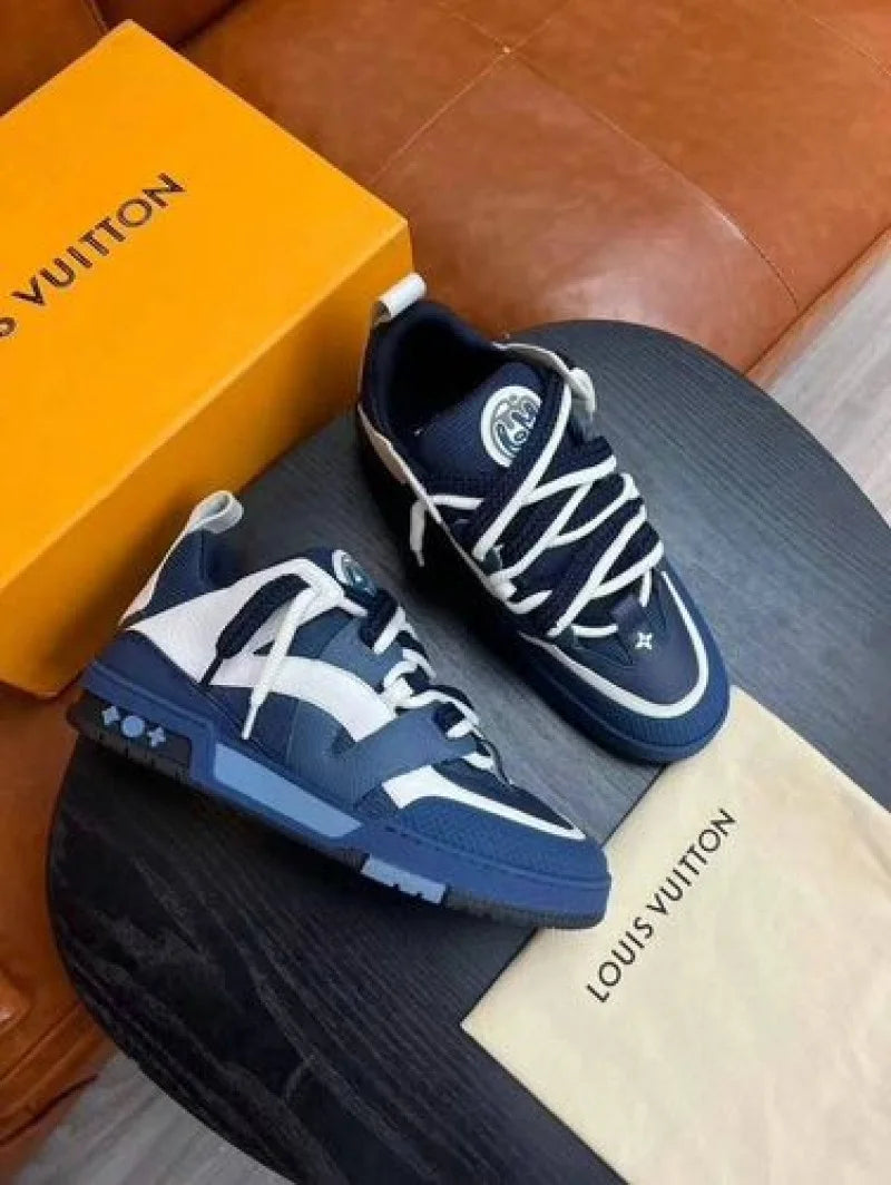 LOUIS VUITTON || Skate Trainer Navy Blue Curb Leather Trainers Sneakers