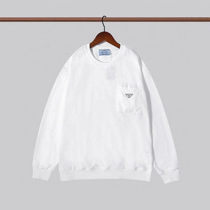 PRADA || Pocket Metal Triangle-Logo Crewneck Pullover