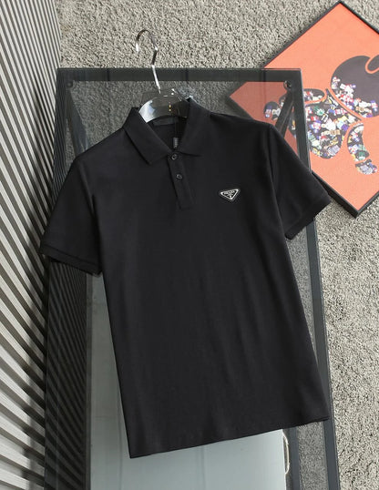 PRADA || Stretch Cotton Polo Shirt With Metal Ptach Logo PRADA || Stretch Cotton Polo Shirt With Metal Ptach Logo