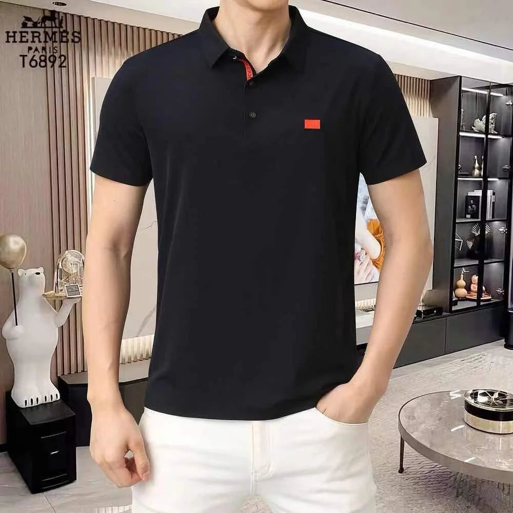 HERMES || Cotton Pique Slim Fit Logo Label Polo T-Shirt