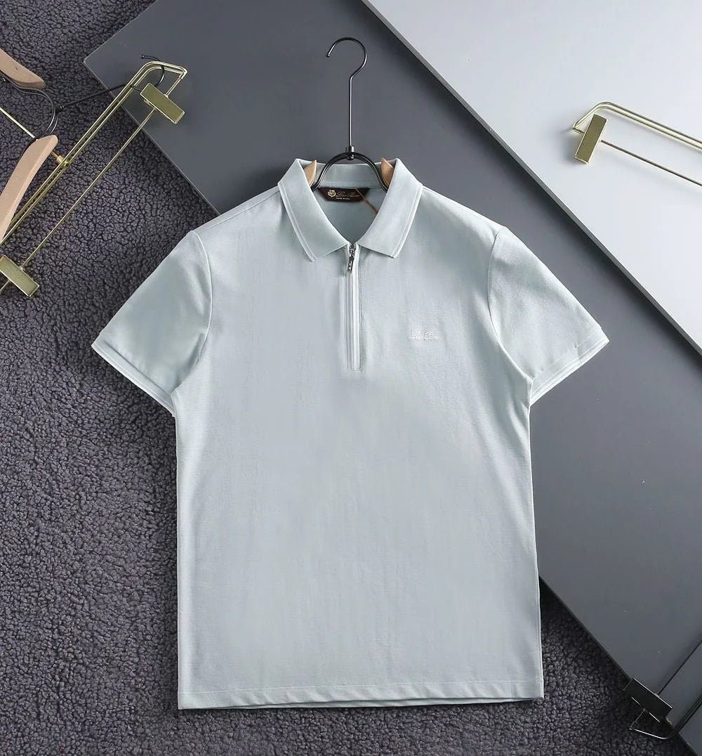 LORO PIANA || Branded Logo Embossed Half Zip Regular Fit T-Shirt LORO PIANA || Branded Logo Embossed Half Zip Regular Fit T-Shirt