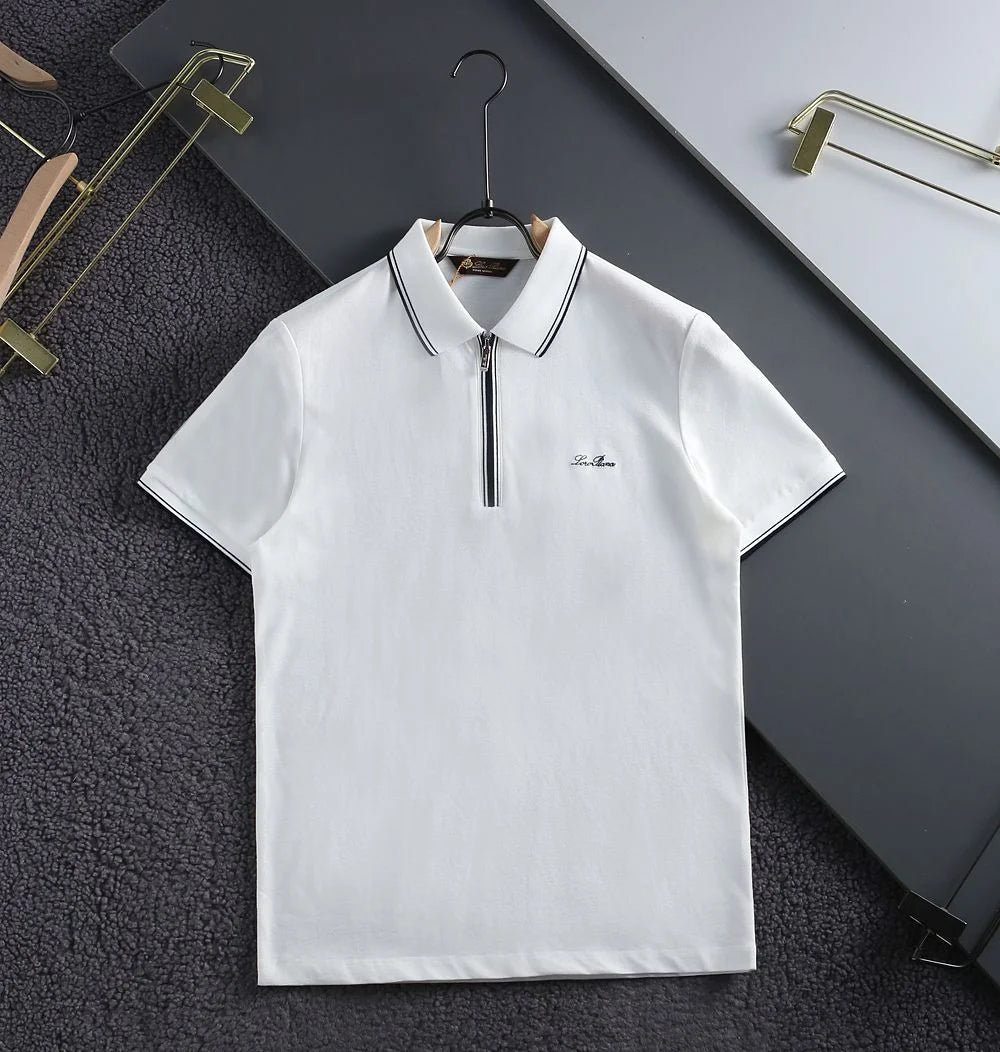 LORO PIANA || Branded Logo Embossed Half Zip Regular Fit T-Shirt LORO PIANA || Branded Logo Embossed Half Zip Regular Fit T-Shirt