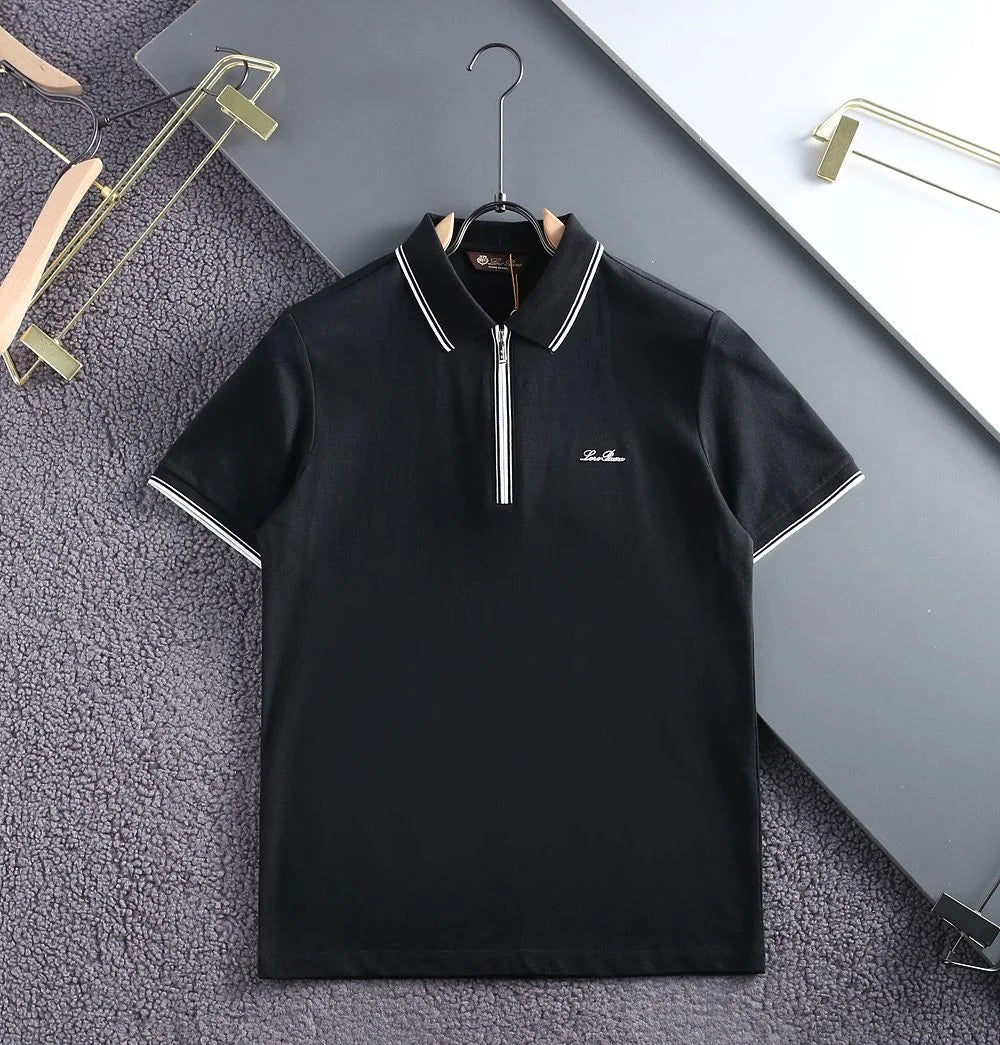 LORO PIANA || Branded Logo Embossed Half Zip Regular Fit T-Shirt