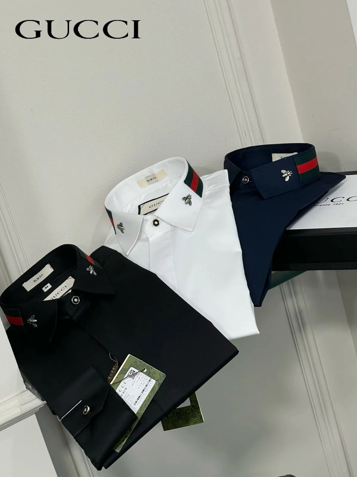 gucci bee dress shirt Gucci Bee Logo Polo Shirt In Blue