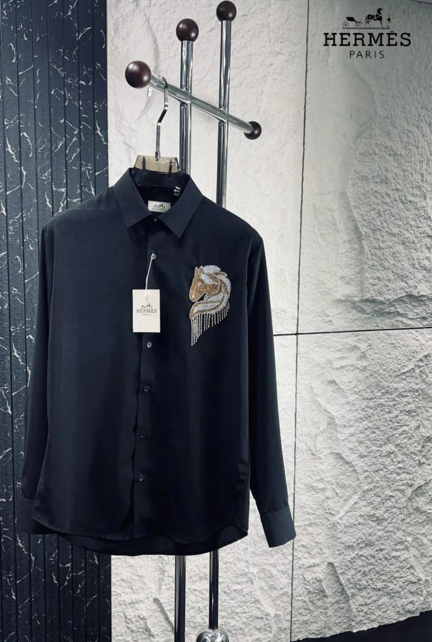 HERMES || Crystal-Embellished Horse Logo Shirt For Men | FASHION MYST HERMES || Crystal-Embellished Horse Logo Shirt For Men | FASHION MYST