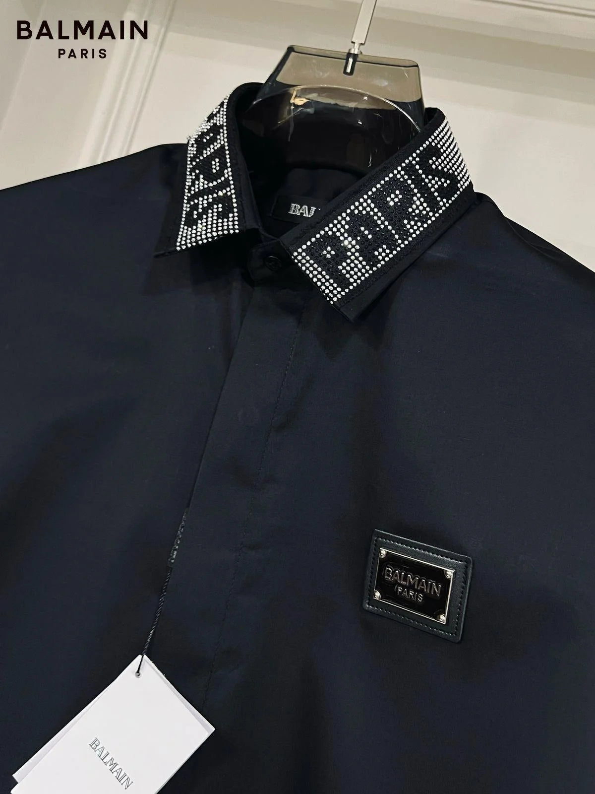 BALMAIN || Shirt Sugar Daddy Cut LS Swarovski Collar Design
