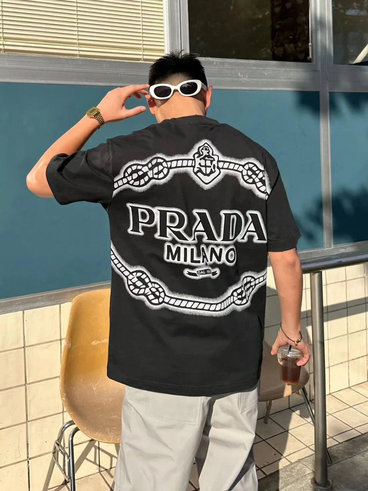 PRADA || Letters Print Black Short Sleeves Summer T-Shirts