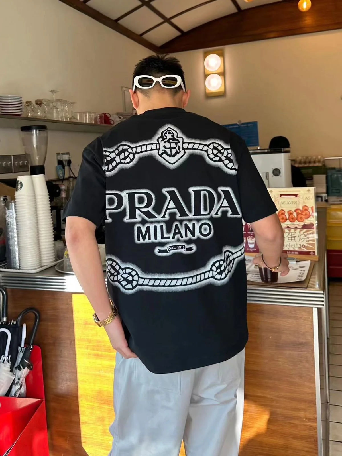 PRADA || Letters Print Black Short Sleeves Summer T-Shirts