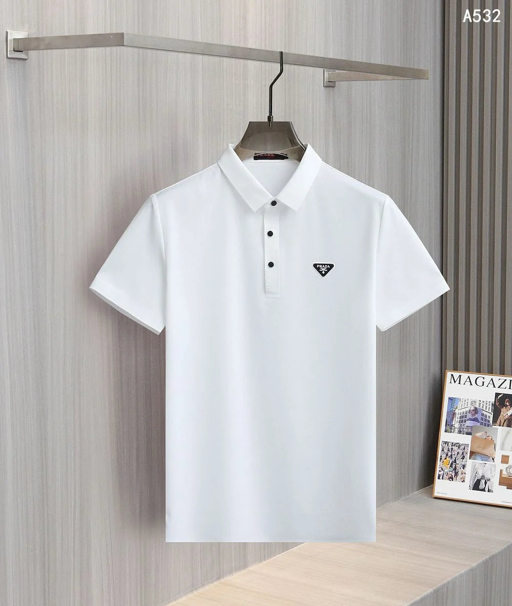 PRADA || Men Solid Polo Neck Silk Cotton Blend T-Shirt – FASHION MYST