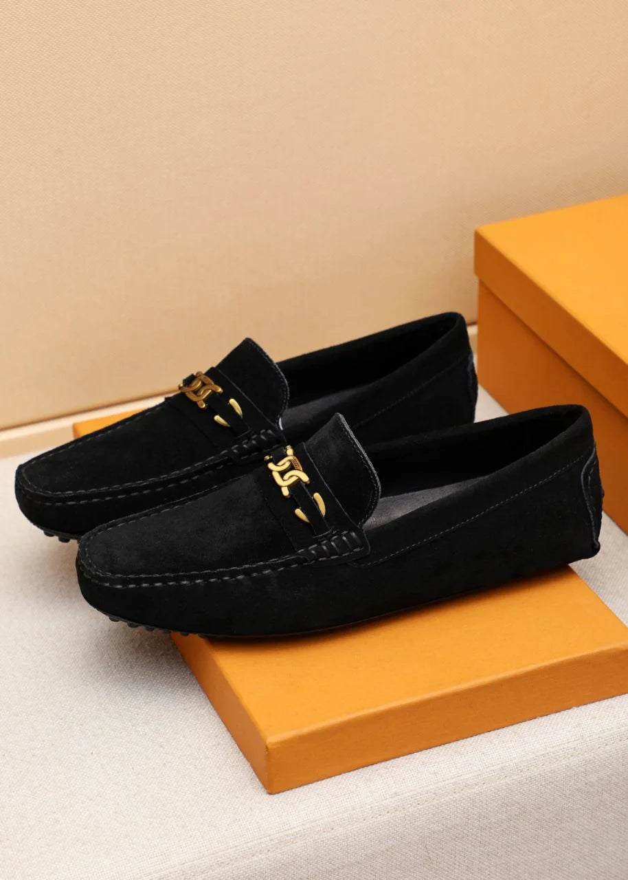TOD'S || Suede Loafers with Gold Chain Accent – Luxury Men's Driving Shoes - FASHION MYST