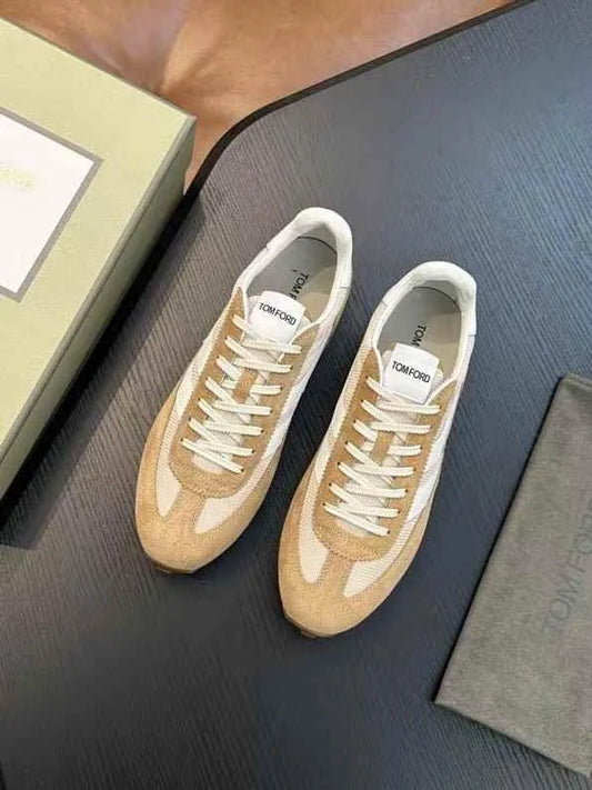 TOM FORD || Khaki Mick Suede-Trimmed Sneakers