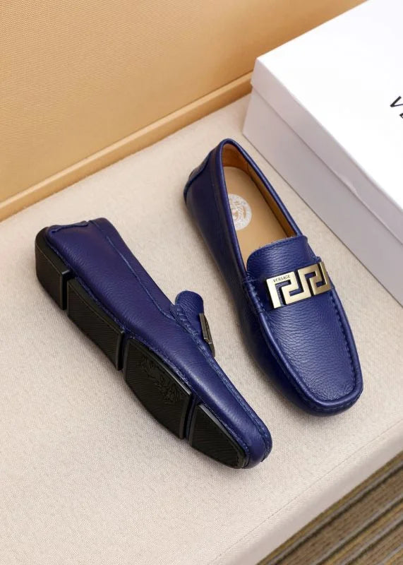 VERSACE || Royal Blue Leather Loafers with Signature Gold  display picture 2