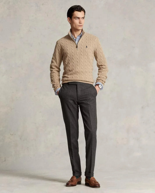 POLO RALPH LAauren || Cable-Knit Cotton Quarter-Zip Jumper / Beige