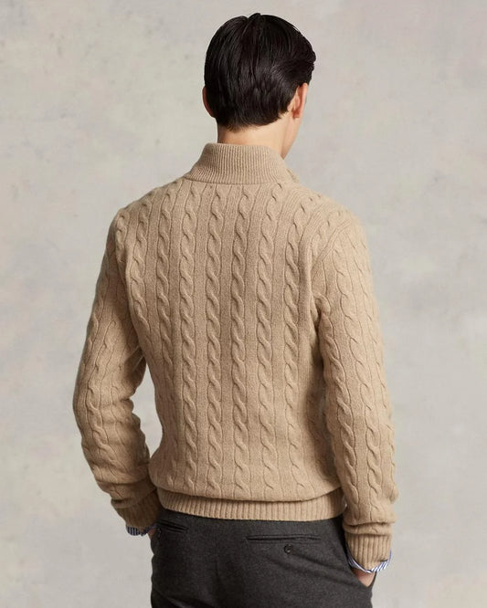 POLO RALPH LAauren || Cable-Knit Cotton Quarter-Zip Jumper / Beige